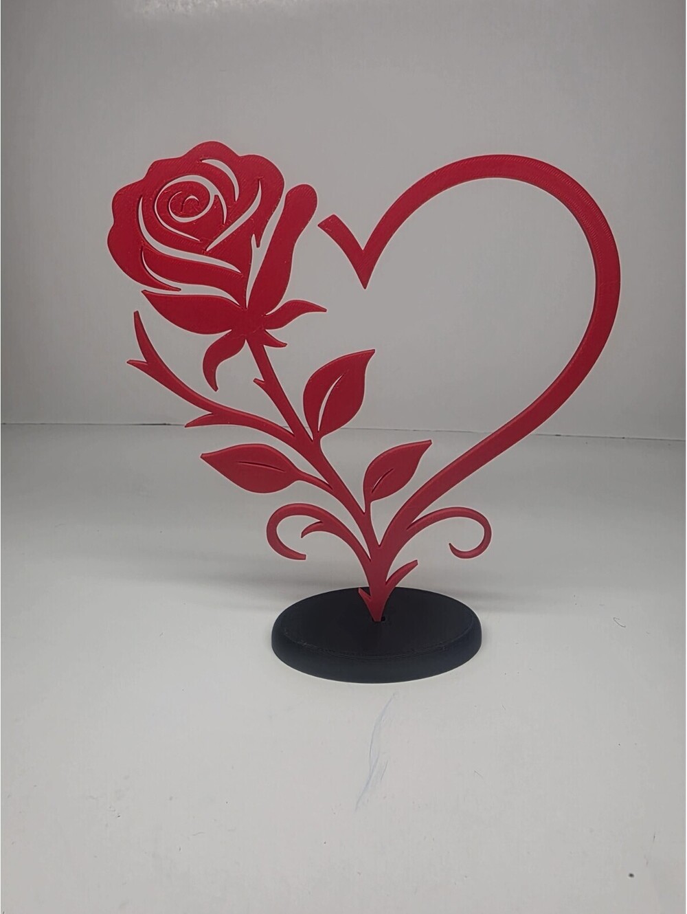 Rose Heart 3d Printed Decor With Stand Love Gift Home Decoration